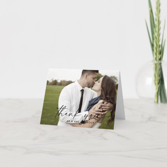 Modern Script Light Photo Folded Thank You Card (Front)