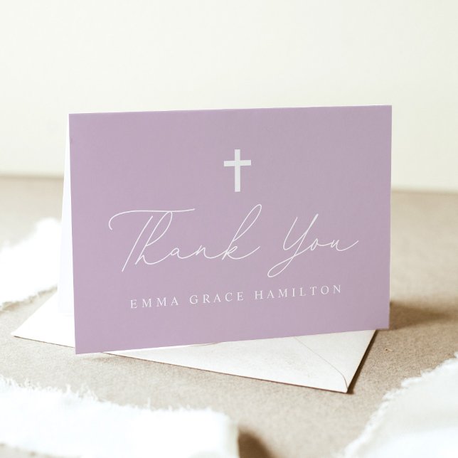 Modern Script Light Purple Photo Baptism Thank You Card (Creator Uploaded)