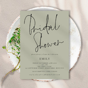Modern Script Light Sage Bridal Shower Invitation