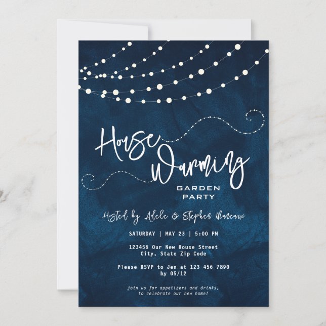 Modern Script Light Strings Housewarming Party Invitation (Front)