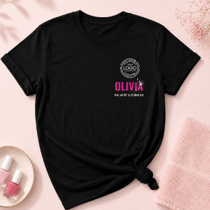 Modern Script Line-Art Employee Name Business Logo T-Shirt