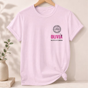 Modern Script Line-Art Employee Name Business Logo T-Shirt