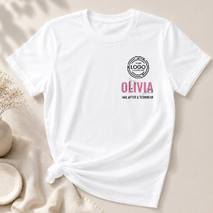Modern Script Line-Art Employee Name Business Logo T-Shirt