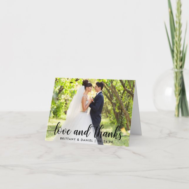 Modern Script Love and Thanks Couple Wedding Note Thank You Card (Front)