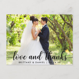 Modern Script Love and Thanks Couple Wedding Postcard
