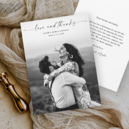 Modern Script Love and Thanks Photo Wedding Thank You Card