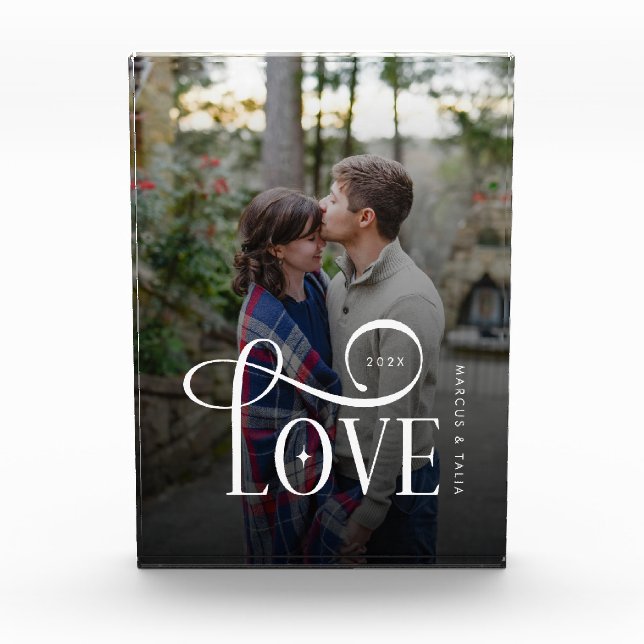 Modern Script Love Custom Engaged Couples Photo (Front)
