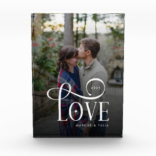 Modern Script Love Custom Engaged Couples Photo Block