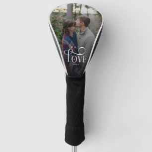 Modern Script Love Custom Engaged Couples Photo Golf Head Cover