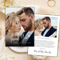 Modern Script Love Heart 2 Photo Wedding Thank You