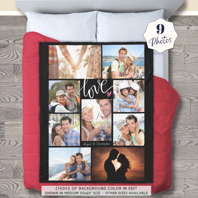 Modern Script LOVE Heart Photo Collage Personalize Fleece Blanket (Creator Uploaded)