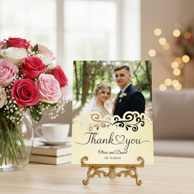 Modern Script Love Heart Wedding Flat Thank You Po Postcard (Creator Uploaded)