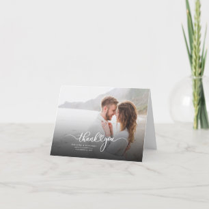 Modern Script Love Heart Wedding Photo Thank You Card