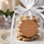 Modern Script Love Is Sweet Wedding Classic Round Sticker<br><div class="desc">simple modern minimalist script "love is sweet" wedding terracotta colour favour sticker.</div>