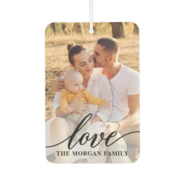 Modern Script Love Personalized 2 Photo Air Freshener (Front)