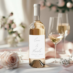 Modern Script Love & Thanks Wedding Favour Wine Label