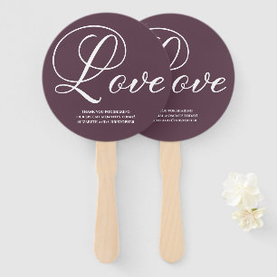 Modern Script Love Wedding Engagment Purple Hand Fan