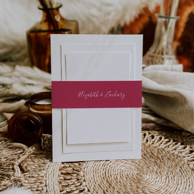 Modern Script Magenta Wedding Invitation Belly Band (Creator Uploaded)