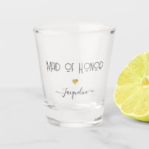 Modern Script Maid of Honour Gold Heart Chic Name Shot Glass