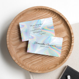 Modern Script Makeup Artist Faux Holographic Business Card