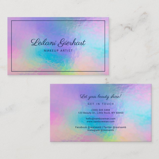 Modern Script Makeup Artist Iridescent Business Card (Front/Back)