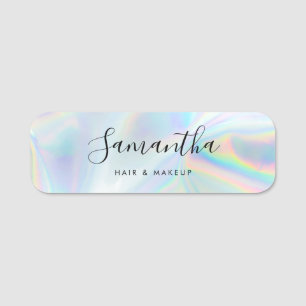 Modern Script Makeup Beautician Holographic Name Tag