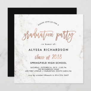 Modern Script Marble Graduation Party Rose Gold Invitation