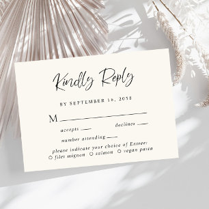 Modern Script Menu Choice Cream Wedding RSVP Card