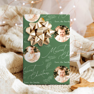 Modern Script Merriest Christmas Family 2 photo Wrapping Paper