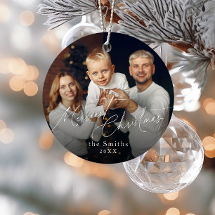 Modern script Merriest Christmas Holiday Metal Ornament