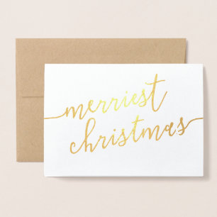 Modern Script "Merriest Christmas" Holiday Photo  Foil Card