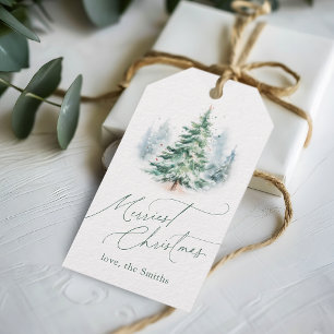 Modern Script Merriest Christmas Pine Tree Gift Tags