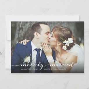 Modern Script Merrily Married Holiday Photo Card
