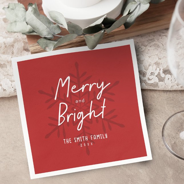 Modern Script Merry & Bright Snowflakes Christmas Napkin (Modern Script Merry & Bright Snowflakes Christmas Napkins)