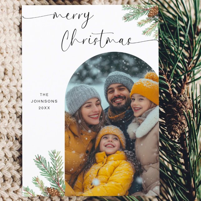 Modern Script Merry Christmas Arch Frame Photo Holiday Postcard (Creator Uploaded)