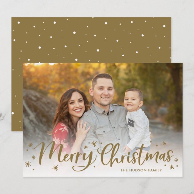 Modern Script Merry Christmas Calligraphy Photo Holiday Card (Front/Back)