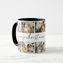 Modern Script Merry Christmas Family Photo Mug
