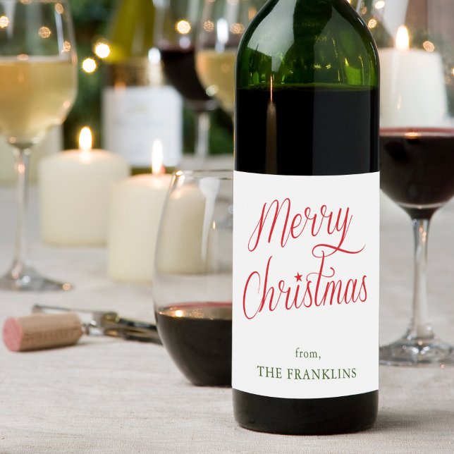 Modern Script Merry Christmas Festive Gift Wine Label (Creator Uploaded)