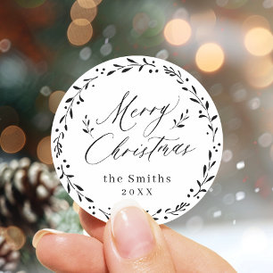 Modern script Merry Christmas Holiday Gift Classic Round Sticker