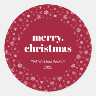 Modern Script Merry Christmas Holiday Red Classic Round Sticker