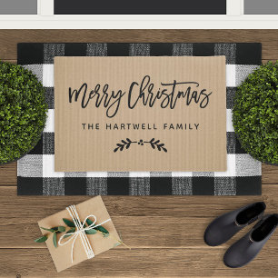 Modern Script Merry Christmas Personalized Doormat