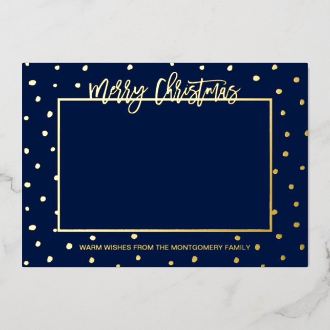 Modern Script Merry Christmas Personalized Photo Foil Holiday Card (Front)