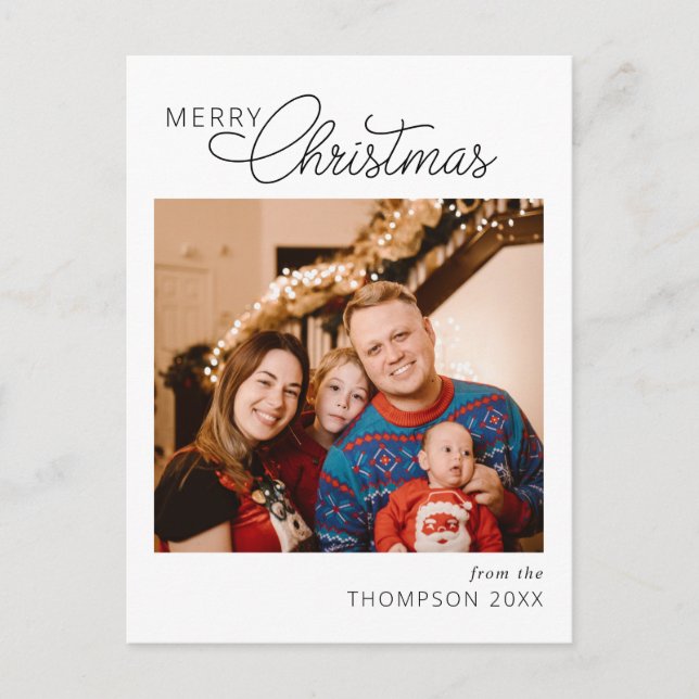 Modern Script Merry Christmas Photo Christmas Postcard (Front)