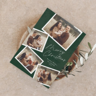 Modern Script Merry Christmas Photo Collage Holiday Card