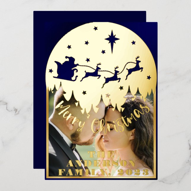 Modern Script Merry Christmas Photo Foil Holiday  (Front/Back)