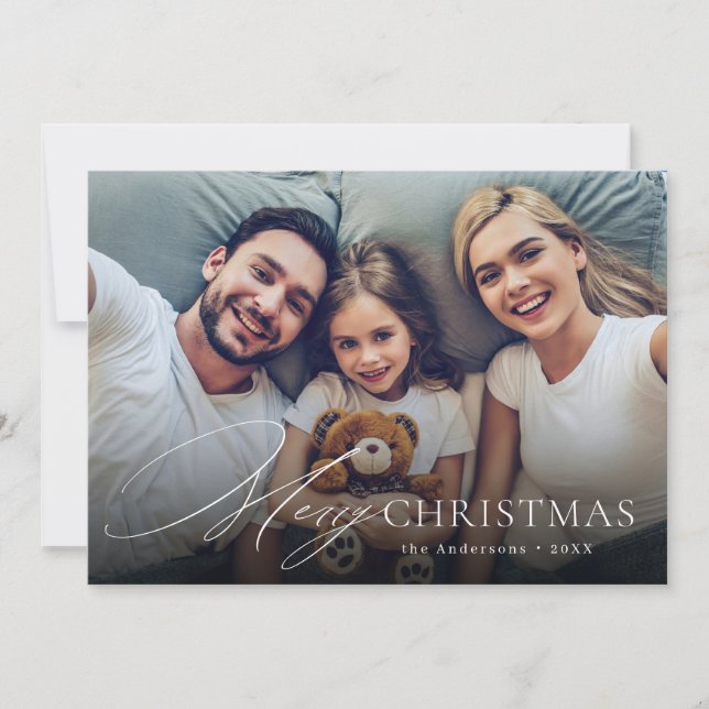 Modern Script Merry Christmas Photo Holiday card (Front)