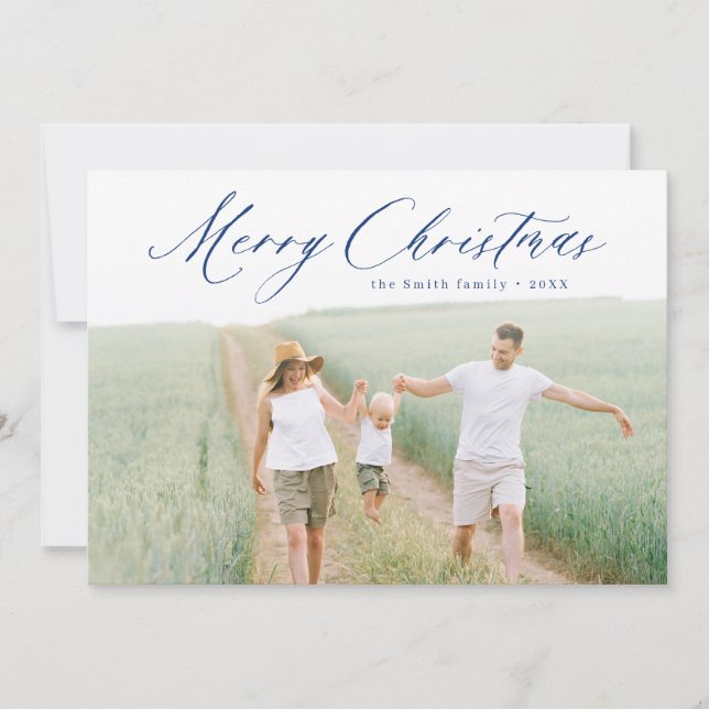 Modern Script Merry Christmas Photo Holiday card (Front)