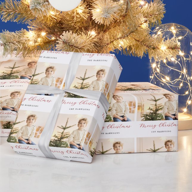 Modern Script Merry Christmas Photo Wrapping Paper (Holidays)