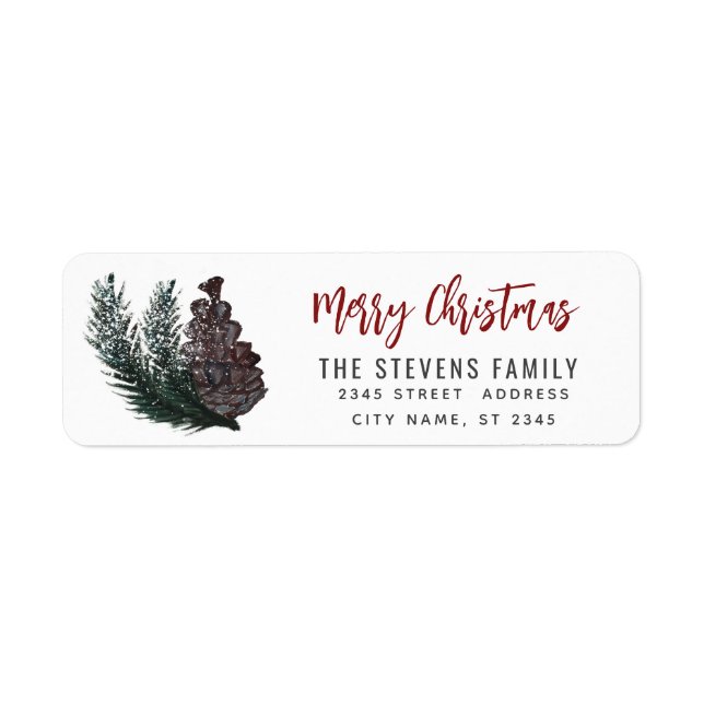 Modern script Merry Christmas pine cone branch  La (Front)