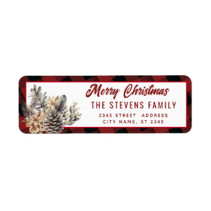 Modern script Merry Christmas pine cone floral
